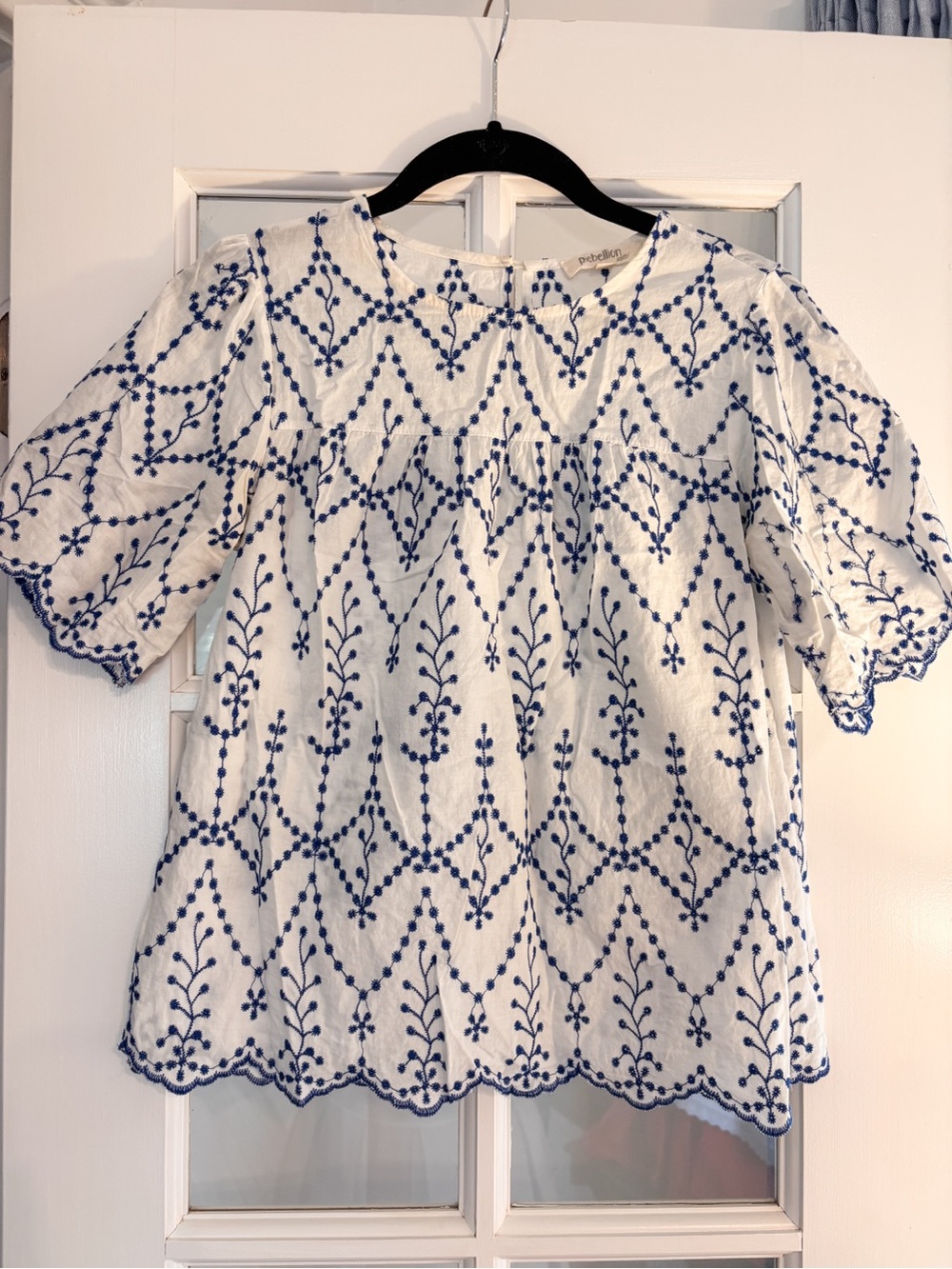 Rebellion White Blouse with Blue Embroidery